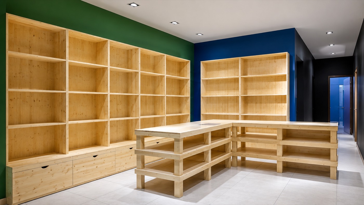 Negozio — scaffalature in legno